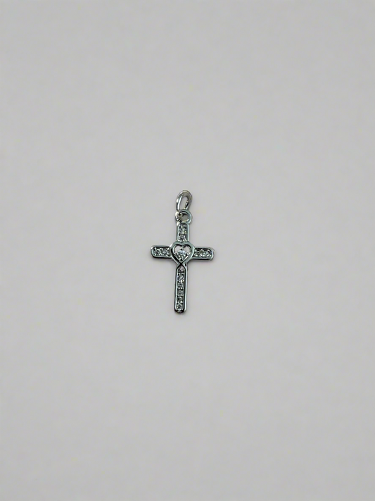 Bling Heart Cross Silver