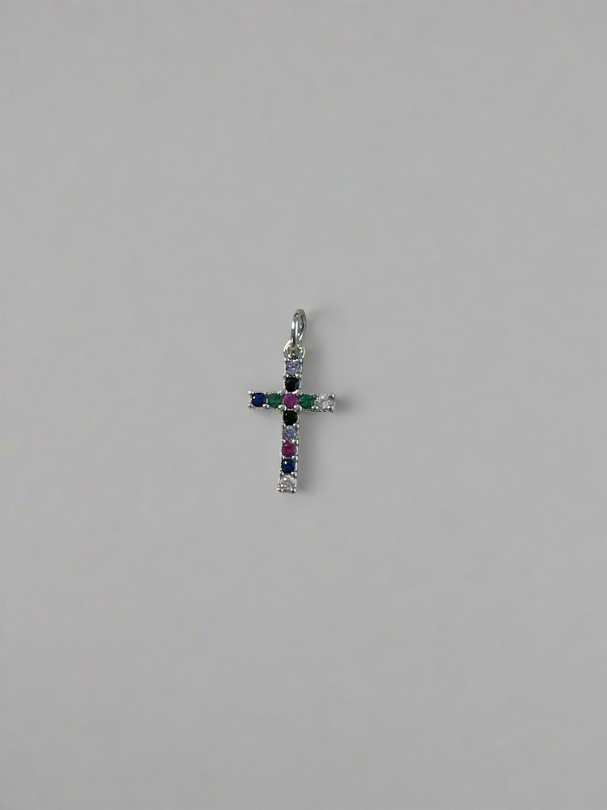 Mini Jeweled Cross Silver