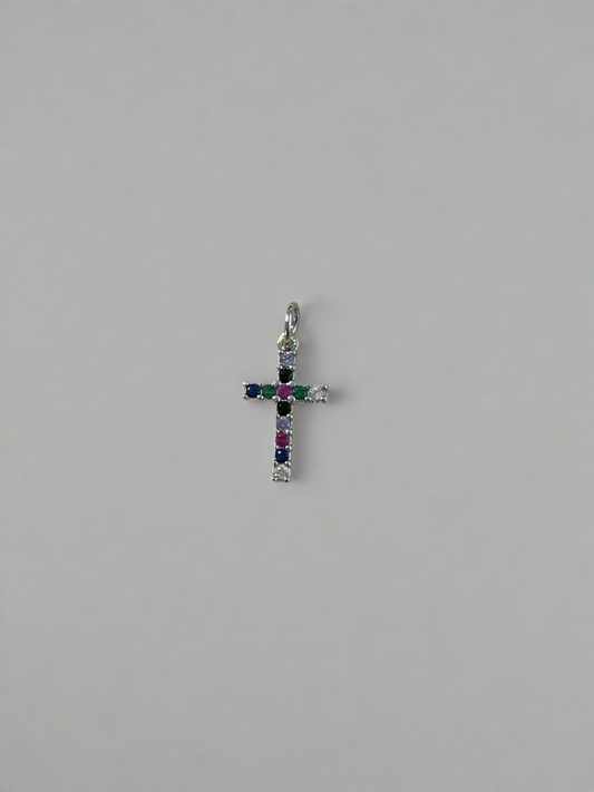 Mini Jeweled Cross Silver